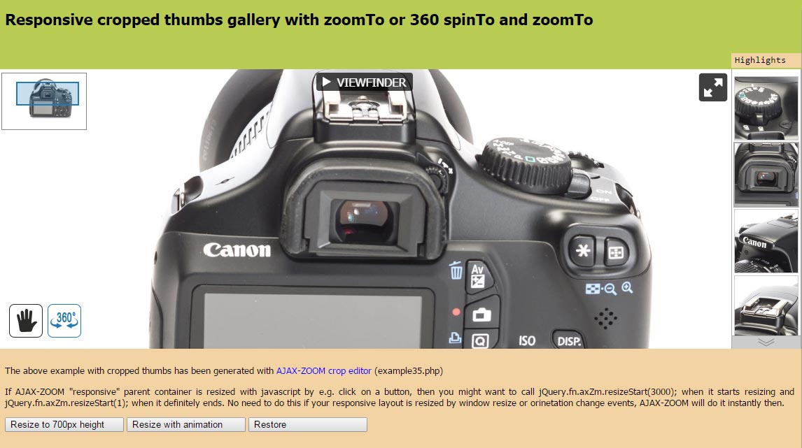 Cropped thumbs gallery with zoomTo